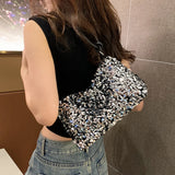 Daily Trendy V-neck Sequins Mini Underarm Bag Soft Lining, Simple Party Handbag for Women Street Matching Night Events