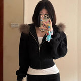 Women’s Black Cropped Zip-Up Hoodie