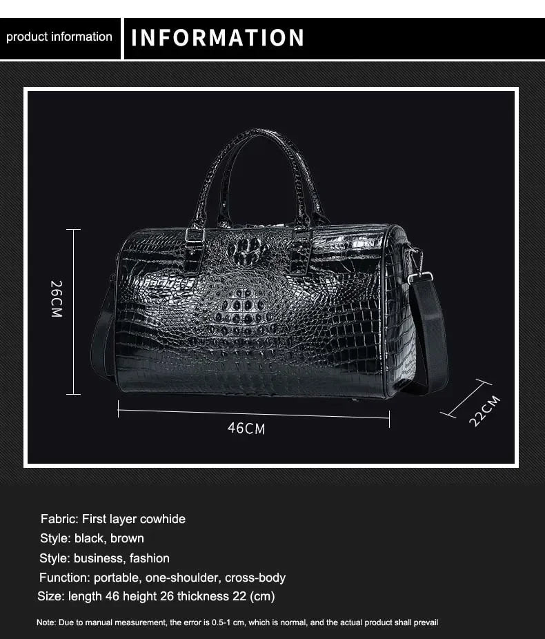 2024 New Cow Genuine Alligator Leather Travel Bags Luxury Men Large Capacity Portable Male Shoulder Bags Brand Travel Duffle Bag