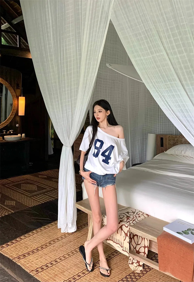 Vintage Print One-Shoulder Tee