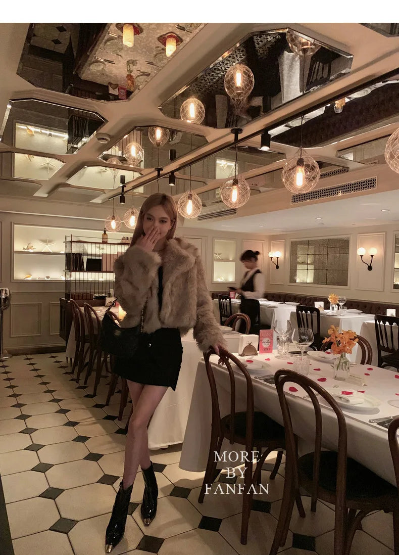 Women's Faux Fur Winter Jacket with Pockets