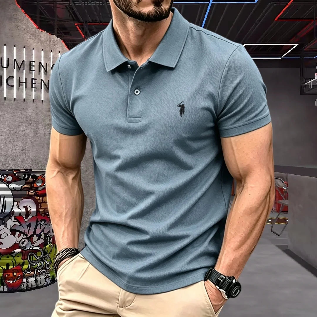 Men's 100% Cotton Polo Shirt — Embroidered Short Sleeve Golf Top