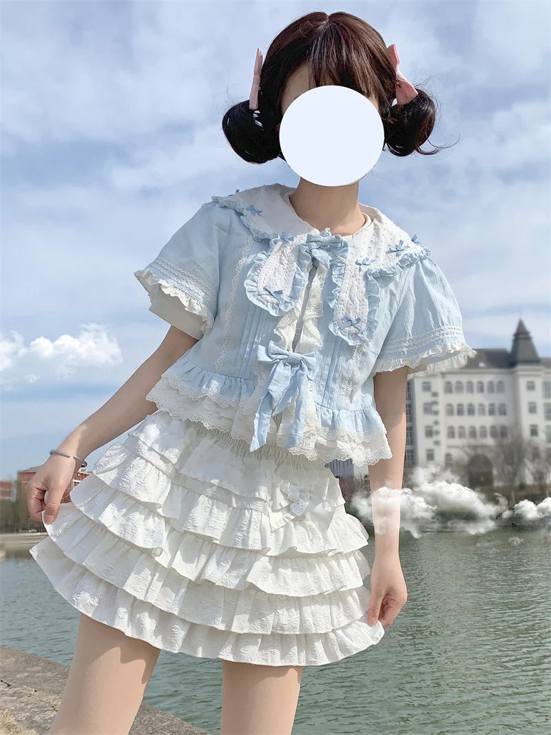Kawaii Bow Mini Skirt – Ruffle Tiered A-Line