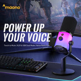 MAONO USB/XLR Gaming Microphone for PC PD100X Dynamic Microphone Noise Reduction Headphone Jack RGB for Streaming Podcasting
