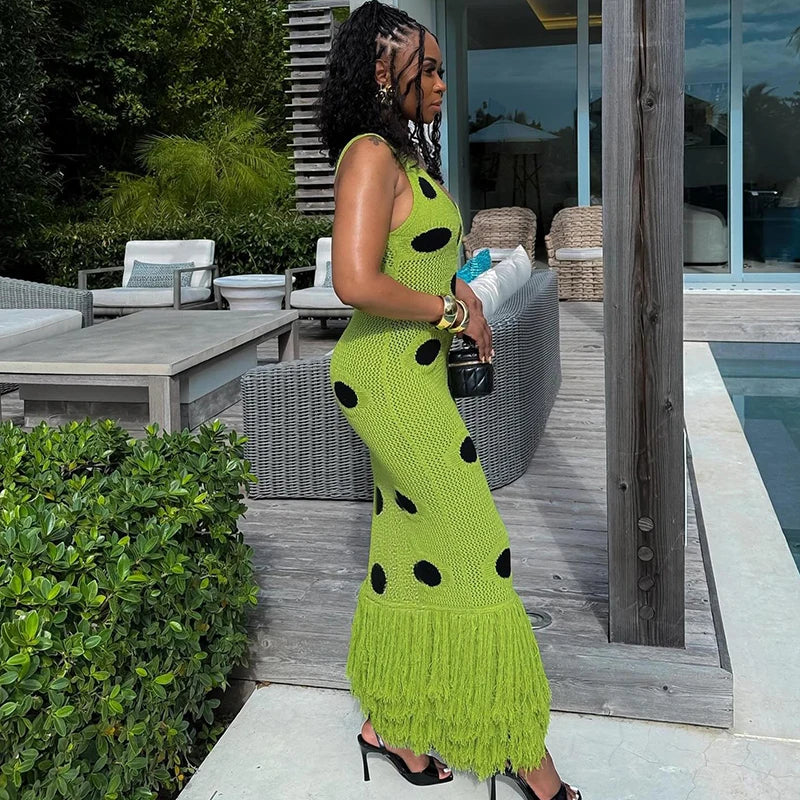 Knitted Tassel Splicing Maxi Dress