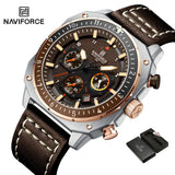 NAVIFORCE Sports Multifunction Waterproof Watches for Men Fashion Leather Luxury Brand Quartz Analog Luminous Square Wrist Watch