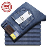OUSSYU Brand Classic Retro Blue Men's Jeans Denim Pants Work Streetwear Straight Stretch Business Autumn Winter Cotton Trousers