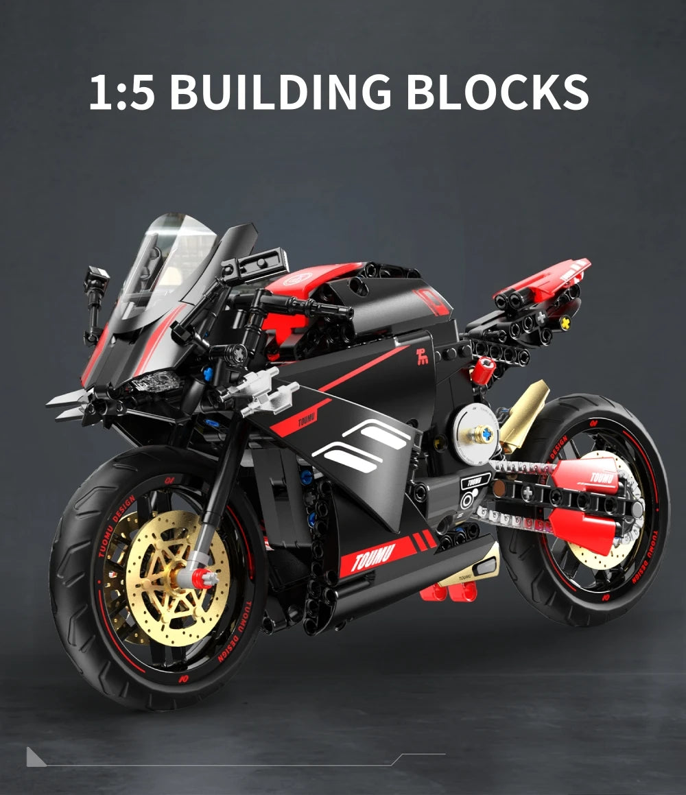 FUNXINEE Technical 1:5 Scale V4 Motorcycle Building Blocks Set MOC Style Assembly Bricks STEM Educational Gift for Boys Girls