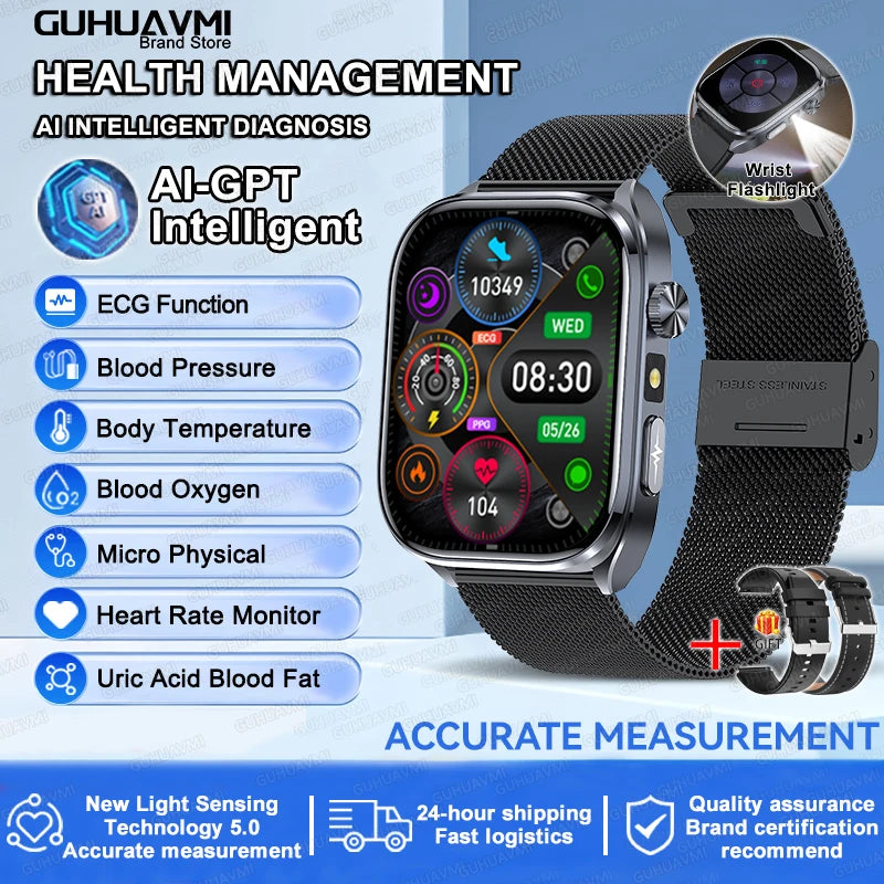 ECG+PPG Health Smartwatch – AI Body Analysis & BT Calling