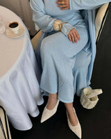 Hirsionsan Soft Loose Sets Women Two Pieces Long Sleeve Cardigan & Vest Dresses Elegant Female Hollow Outfits Cotton Tracksuit