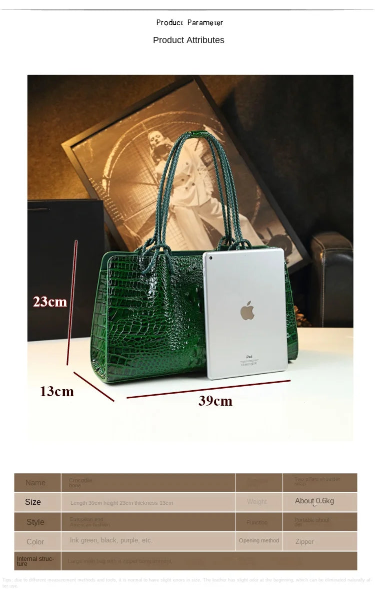 Luxury Genuine Leather Women's Bag Red Crocodile Pattern Ladies Handbags Tote Bag Fashion Travel Portable Shoulder Underarm Bags