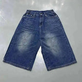 Men's Washed Blue Loose Straight-Leg Jeans