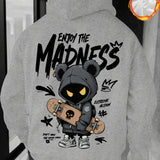 Men's Casual Street Hooded Sweatshirt with Hand-drawn Cartoon Portrait and Letter Pattern Print. Fall/Winter Hooded Shirt.