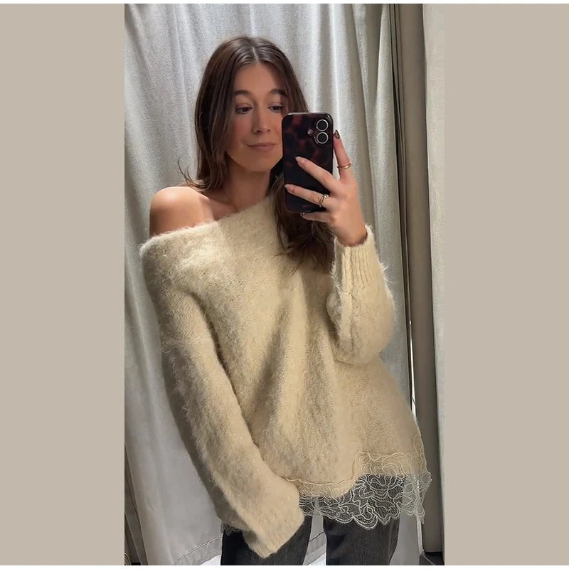 Chic V-neck Knitted Lace-up Women Cardigan Elegant Solid Full Sleeve Loose Cropped Sweater 2026 Lady Commute Office Cardigans