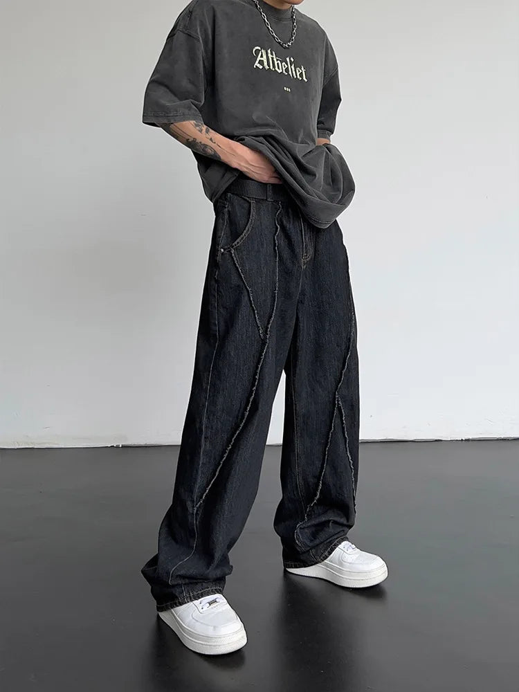 Men's Distressed Wide Leg Denim Jeans