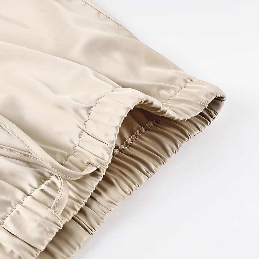 Linad Lace Satin Mini Skirt – Drawstring High Waist