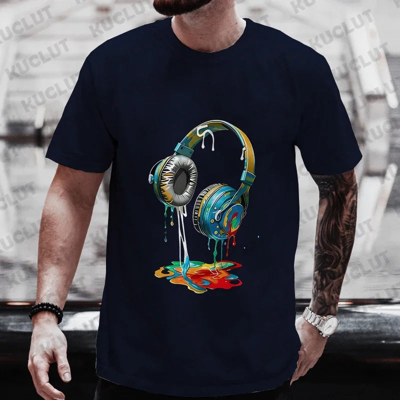 Men’s Hip Hop Melting Headset Graphic Oversized Tee