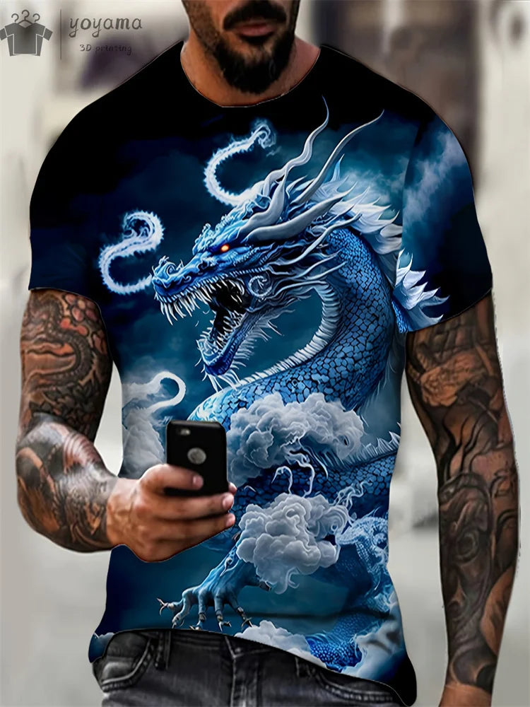 Men's Dragon Print Short Sleeve Graphic T-Shirt
