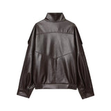 Women Fashion Leather Jacket Autumn Winter Loose Causal PU Faux Leather Jackets Coat Fashion Street Motorcycle Jackets