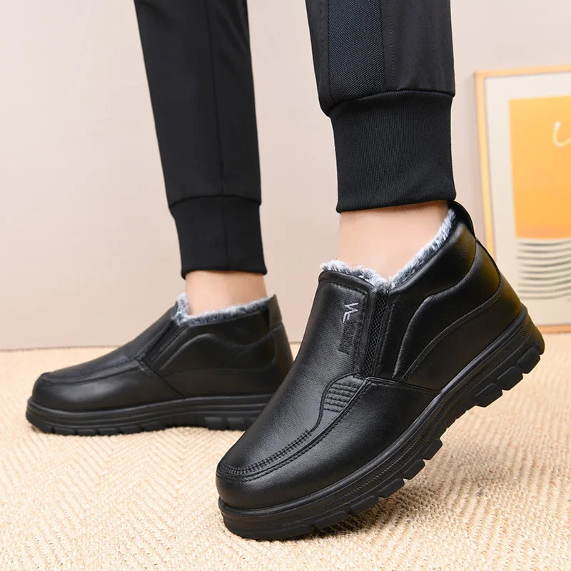 Men’s Waterproof Leather Snow Boots – Anti-Slip Winter Warmth
