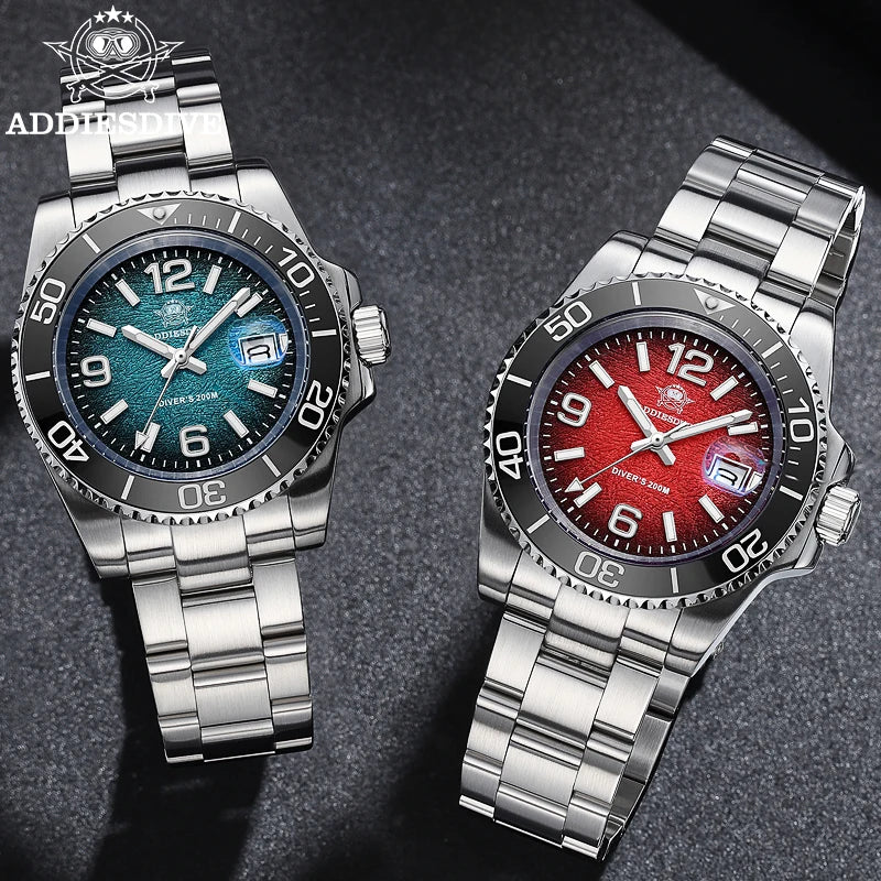 ADDIESDIVE Ceramic Bezel Colorful Dial Quartz Watches 41mm AD2513 Reloj Hombre 200m Waterproof BGW9 Luminous Diver Watch For Men