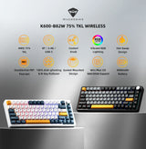 Machenike K600-B82W Mechanical Keyboard Tri-Modes Gasket Mounted 75% ANSI Layout  RGB Backlit Wireless Gaming Keyboard