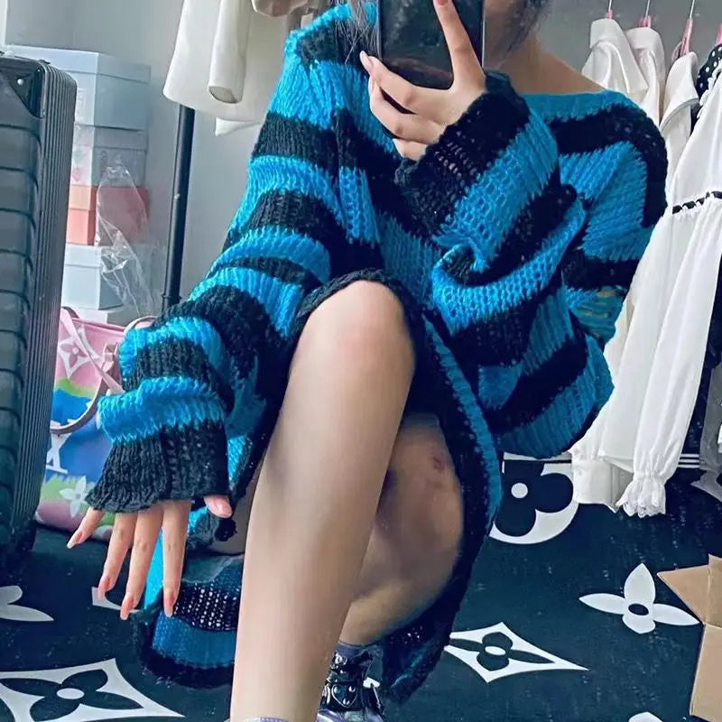 Gothic Striped Distressed Unisex Sweater