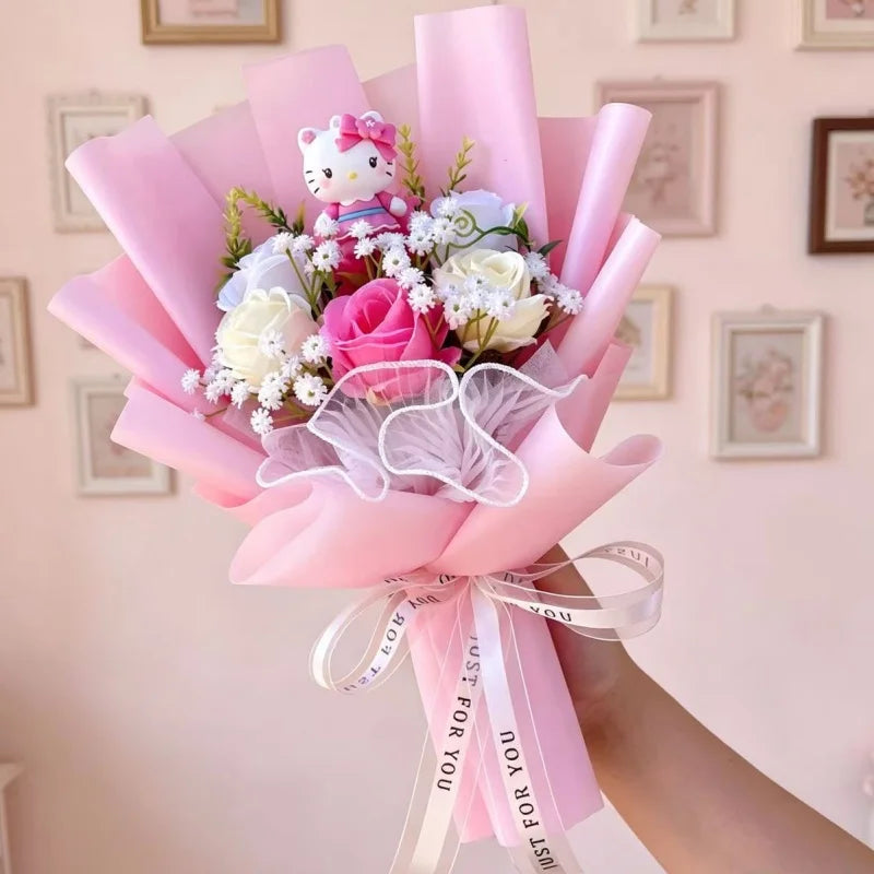 Genuine Sanrio Characters Plush Toys With Artificial Flowers Creative Handmade Bouquets Christmas Birthday New Year Gift