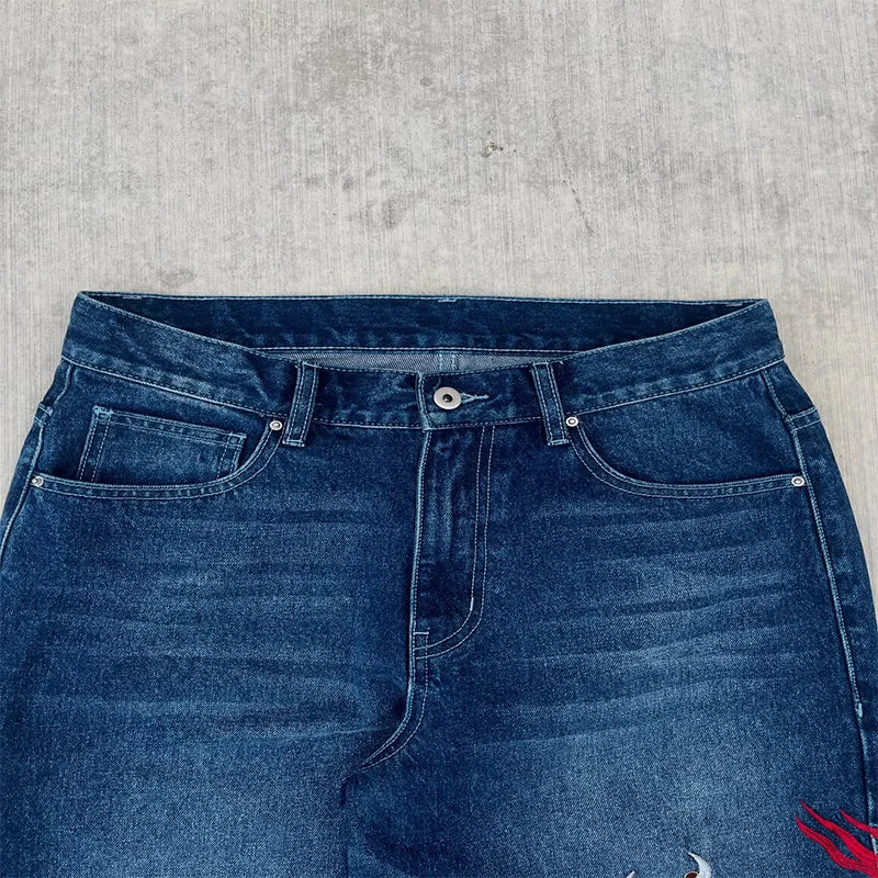 Y2K Dragon Graffiti Wide-Leg Jeans