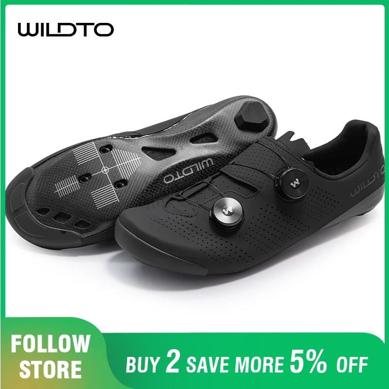 WILDTO Carbon Fiber Sole Cycling Shoes Hardness10 Wear Resistant Road Riding Sneakers Mens Thermoplastic Adjustable Bicyle Shoes