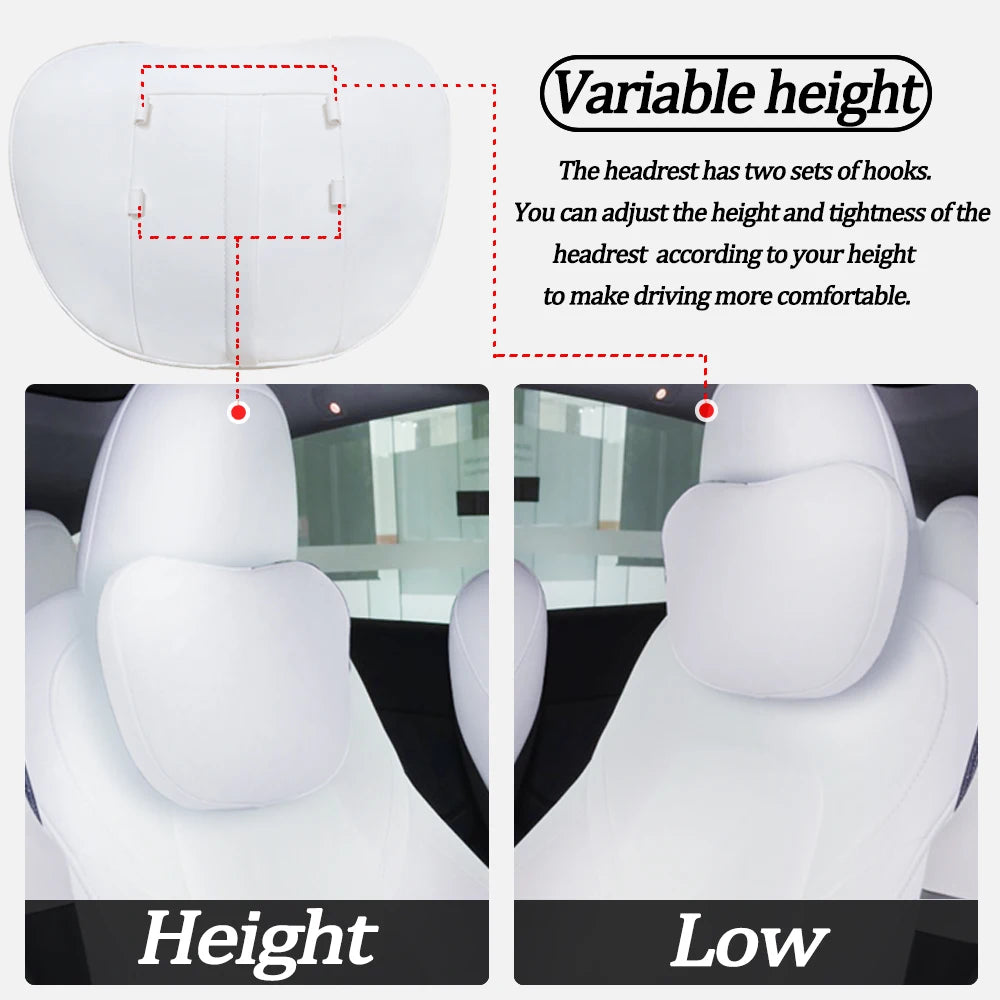 OULEX For Tesla Model 3 Y/Juniper Flocking/Leather Car Seat Neck Pillow Soft Memory Neck Pillow High-Quality Headrest Support