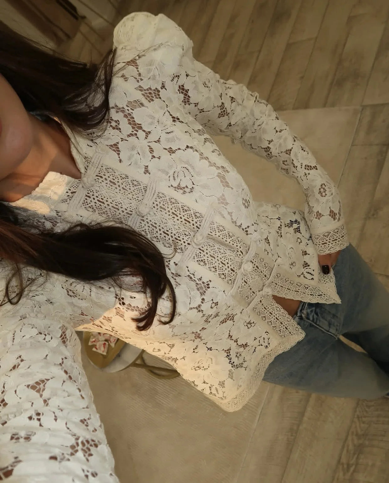 2026 Summer Lace Printed Shirts Tops Female Hollow Out Fashion Commute Vintage See-Through Blouse Women's Lace Shrug Shirts New