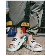Men Thick Sole Summer Beach Slides Bathroom Anti Slip Slipper Soft Sandals Simplicity Ultra Light Letter Shoes Men Slippers