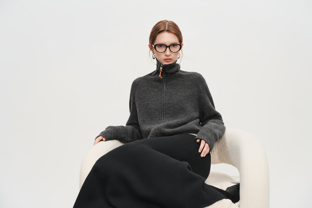 Women's Loose Fit Wool Blend Zipper Cardigan – Fall/Winter 2025 USA Style