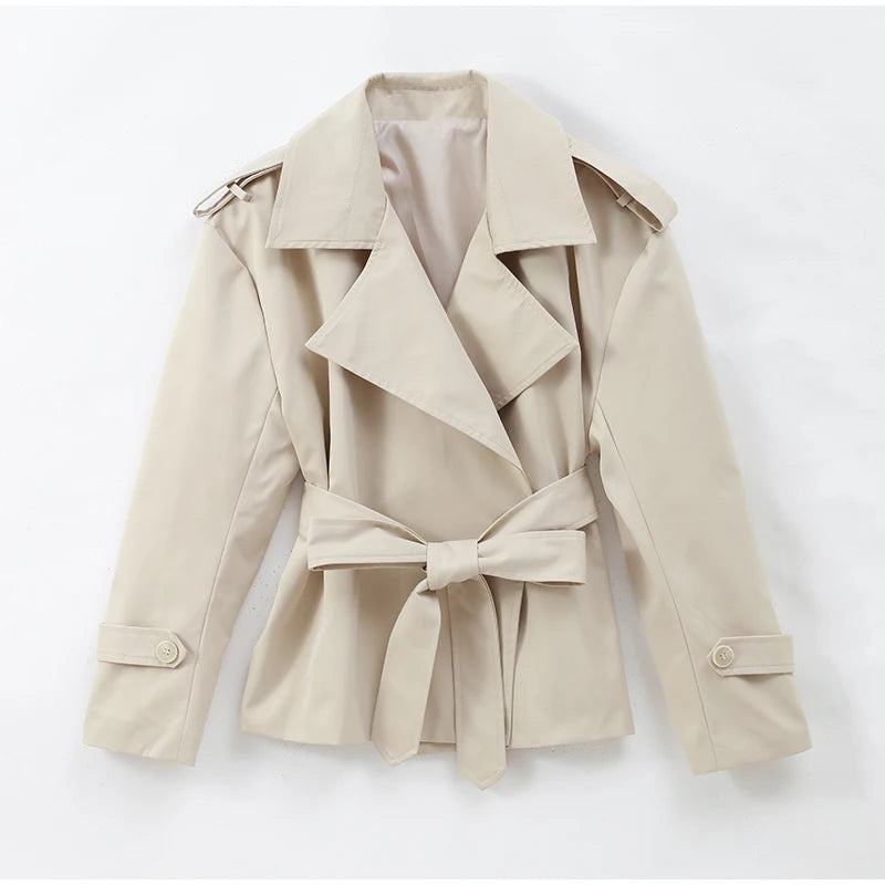 Elegant Lapel Lace-Up Overcoat
