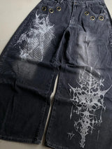Men's Y2K Oversized Wide-Leg Embroidered Denim Jeans