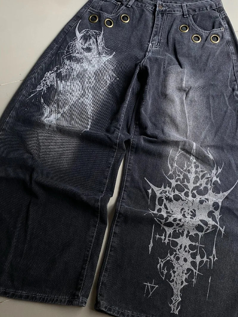 Men's Y2K Oversized Wide-Leg Embroidered Denim Jeans