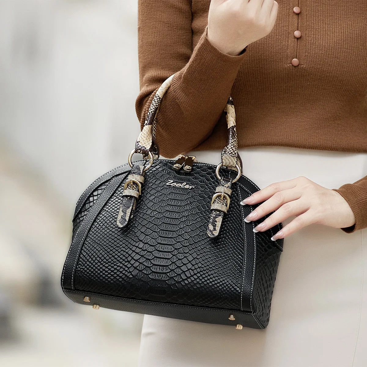 ZOOLER Women First Cow Genuine Leather Handbag Elegant Single Shoulder Bag Business Women Large Purses Saddle Black New#YC336