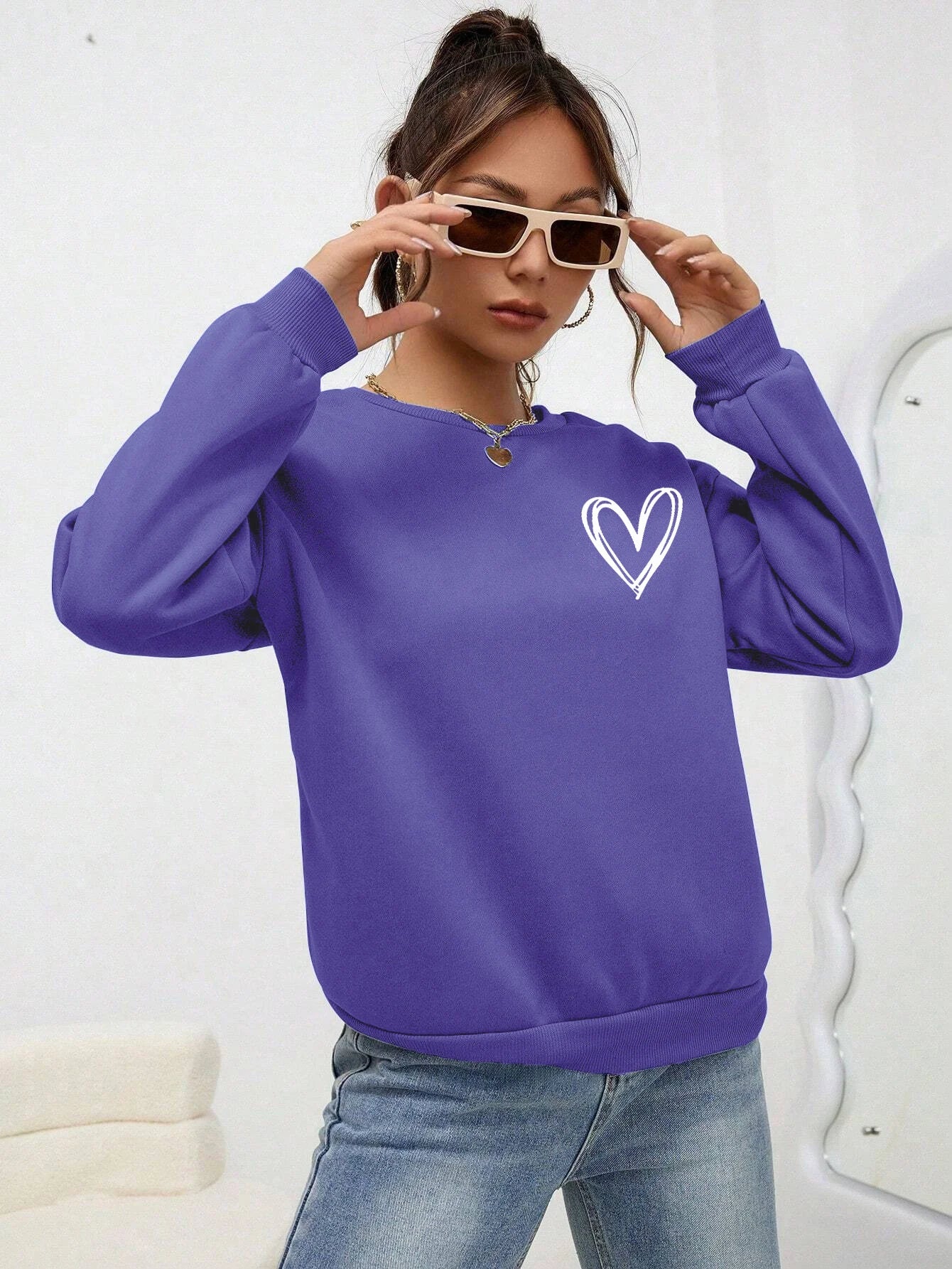 Heart Pattern Fleece Crewneck