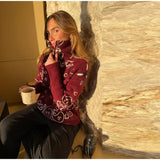 Vintage-Style Printed Knit Cardigan