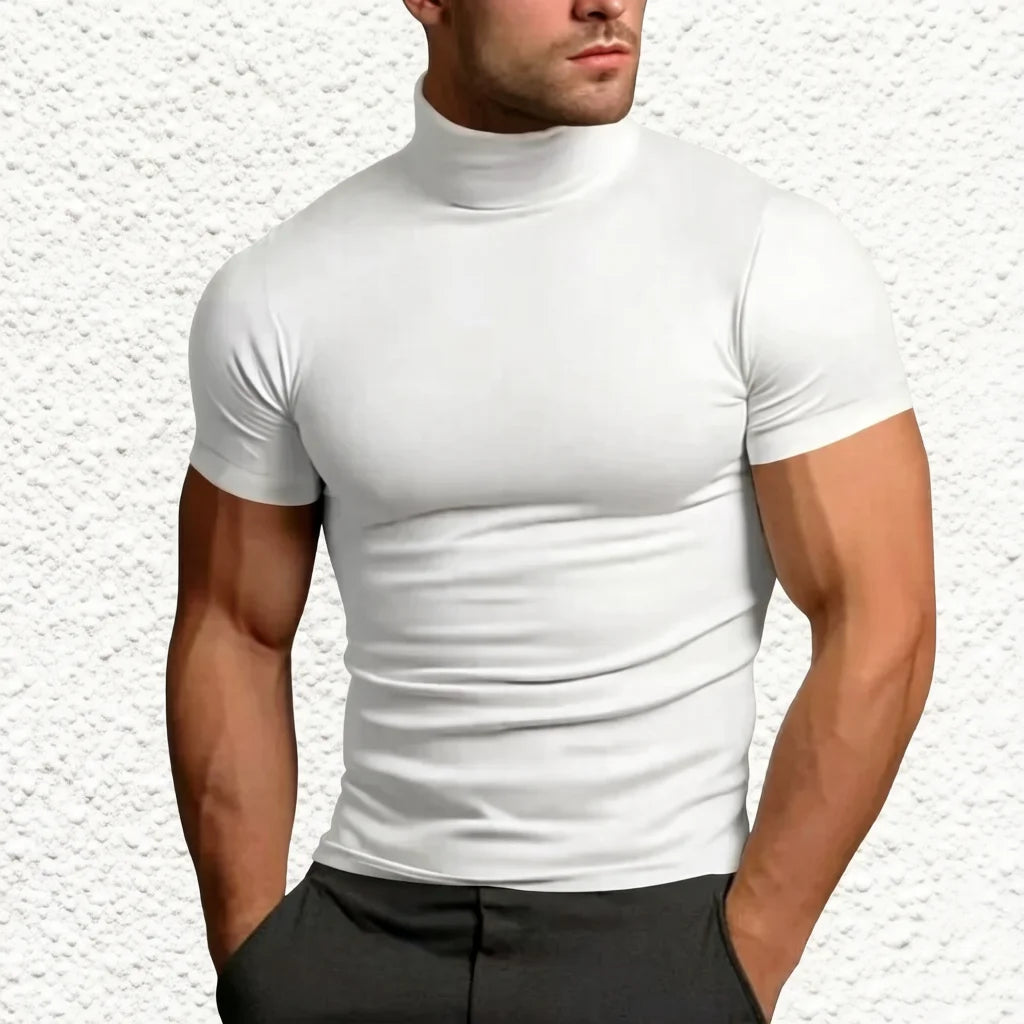 Men's compress T-shirts summer solid color short-sleeved men tops fashion yoga clothes men's tight turtleneck T-shirt