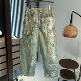 3D Pearl Chain Trompe L'Oeil Straight-Leg Jeans