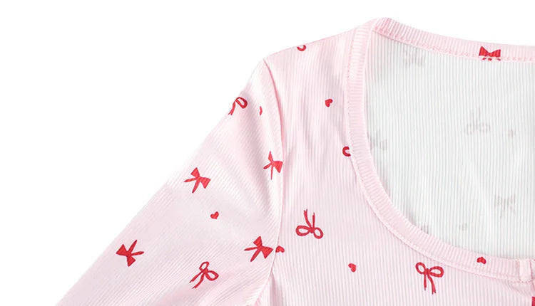 Bow Print Square Collar Loungewear Jumpsuit