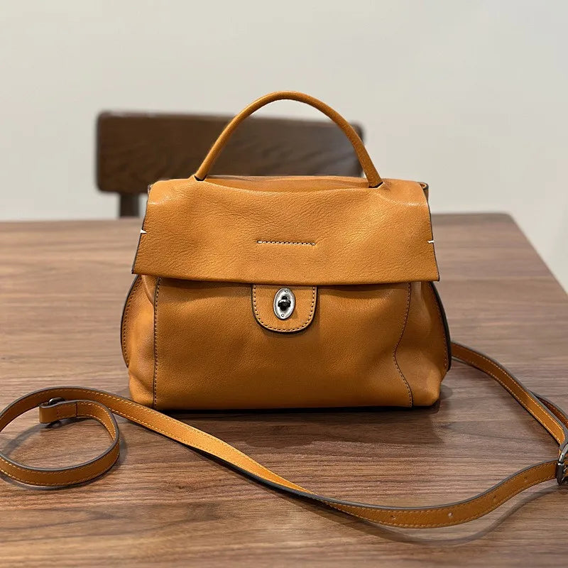 Johnature 2026 Autumn New Handmade Retro Genuine Leather Women's Bag Versatile Soft Cowhide Solid Color Shoulder Crossbody Bags