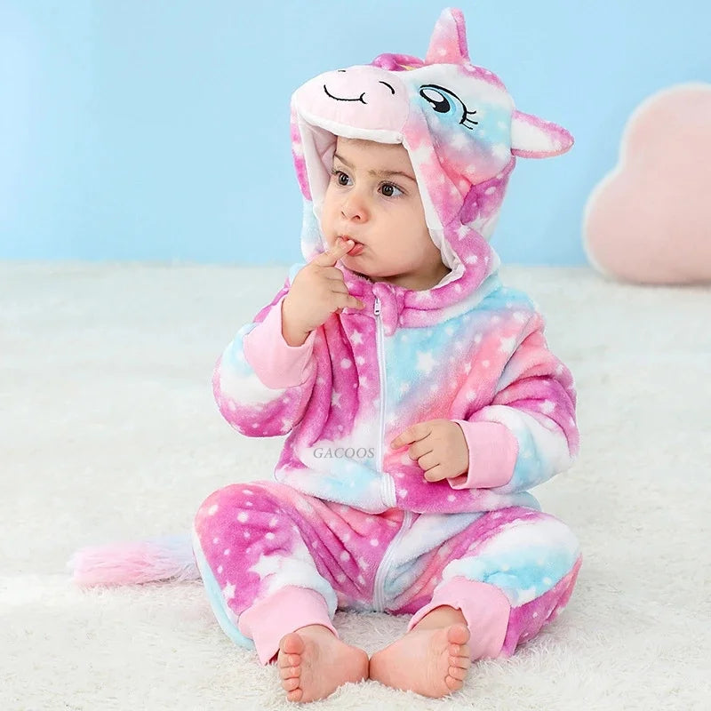 Animal Theme Flannel Baby Romper