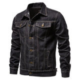 Vintage Solid Denim Motorcycle Jacket - Slim Fit Casual Cotton Coat