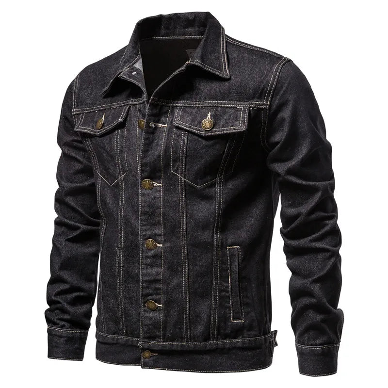Vintage Solid Denim Motorcycle Jacket - Slim Fit Casual Cotton Coat
