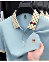 B Letter Embossed Short Sleeve Polo Shirt for Men