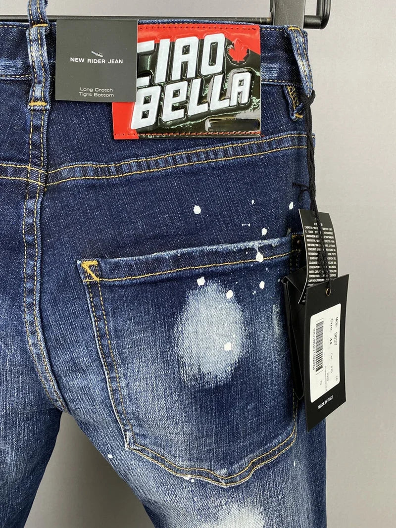 ICON BRAND Men Jeans Dsq2 Denim Pants Hole Slim Pencil Trousers Buttons Party Clothes coolguy D2 JEANS for husband blue