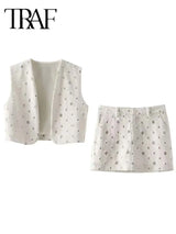 Elegant Sequin Skirt Sets For Women 2 Pieces Shinny Sleeveless Vest Women Suits 2024 Summer Fashion Zipped Skirts Set